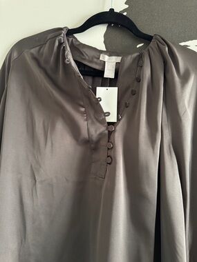 H&M Satin-Look Blouse in Charcoal Gray